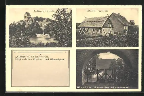 AK Lychen, Schäferei Fegefeuer, Himmelpfort, Kloster-Ruine und Glockenstuhl