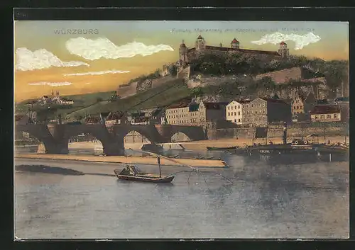 AK Würzburg, Mainufer, Festung Marienberg mit Käppele und alte Mainbrücke