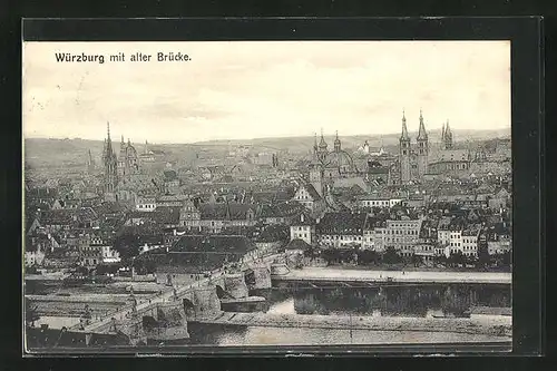 AK Würzburg, Mainufer und alte Brücke