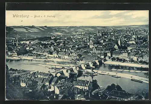 AK Würzburg, Blick von der Festung zum Mainufer