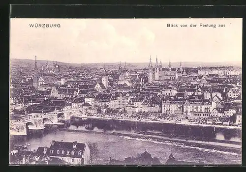AK Würzburg, Blick von der Festung zum Mainufer