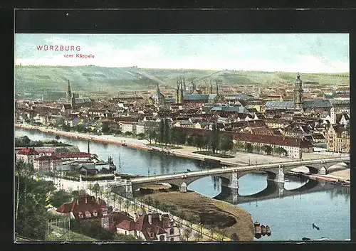 AK Würzburg, Mainufer vom Käppele aus gesehen