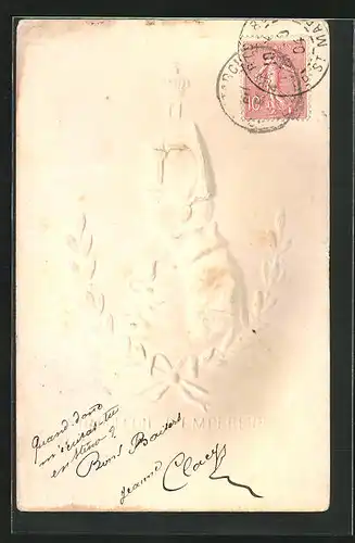 Relief-AK Napoleon, Seitenportrait mit Zweispitz und Lorbeer