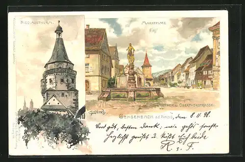 Künstler-AK Carl Münch: Gengenbach a. d. Kinzig, Marktplatz, Nicolausthurm
