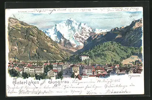 Künstler-AK C. Steinmann Nr. 2138: Interlaken, Ortsansicht mit Jungfrau