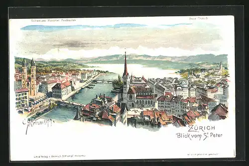 Künstler-AK C. Steinmann Nr. 2108: Zürich, Blick vom St. Peter