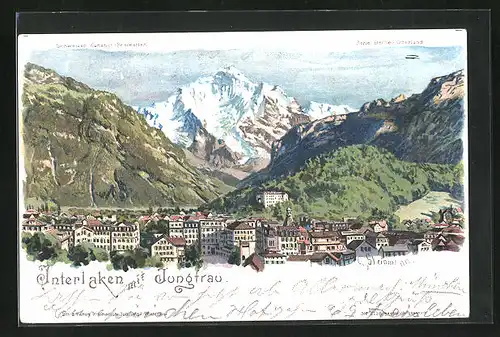 Künstler-AK C. Steinmann Nr. 2138: Interlaken, Ortsansicht, Blick zur Jungfrau