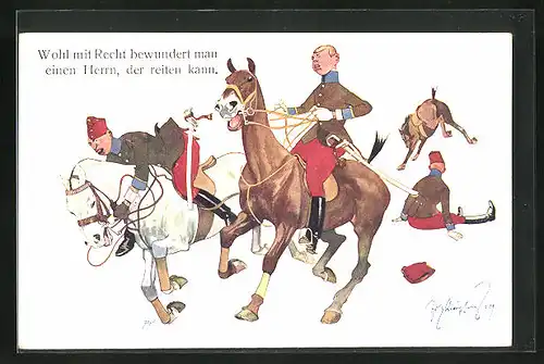 Künstler-AK Fritz Schönpflug: Soldaten versuchen ihre Pferde zu bändigen