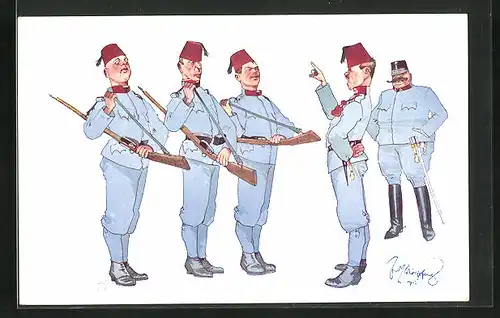Künstler-AK Fritz Schönpflug: Vorgesetzter erteilt seinen Soldaten Instruktionen