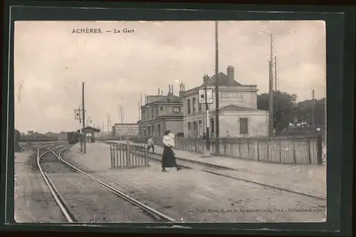 AK Achères, La Gare, Bahnhof