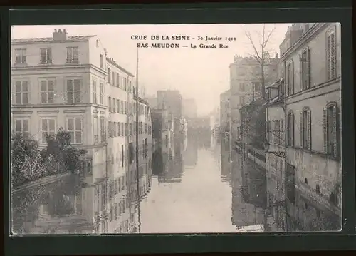 AK Bas-Meudon, Crue de la Seine, 30 Janvier 1910, La Grande Rue, Hochwasser