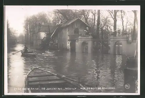 AK Neuilly, Crue de la Seine, 30 Janvier 1910, Rue du Bois de Boulogne, Hochwasser