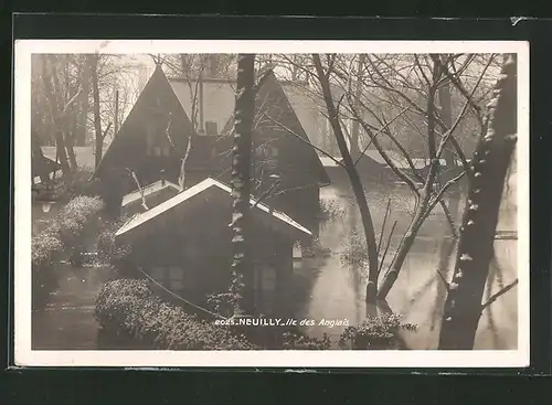 AK Neuilly, Crue de la Seine, Ile des Anglais, Hochwasser
