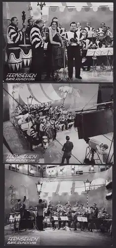 3 Fotografien Fernsehen Bayr. Rundfunk, Musikgruppen während Aufnahmen für das Fernsehen - TV