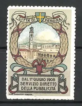 Reklamemarke Verona, Dal. 1. Guigno 1908 Servizio Diretto della Pubblicita, Stadtansicht