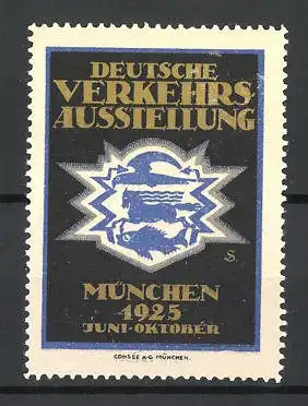 Künstler-Reklamemarke Sigmund von Suchodolski, München, Deutsche Verkehrs-Ausstellung 1925, Messelogo