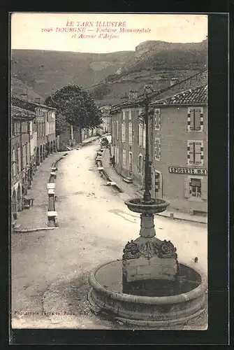 AK Dourgne, Fontaine Monumentale et Avenue d'Arfons