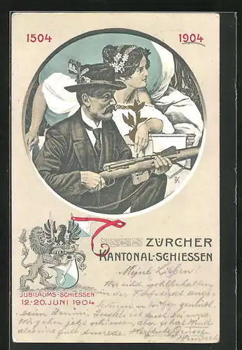 Künstler-AK Zürich, Zürcher Kantonal-Schiessen 1904, Schütze und Siegesgöttin