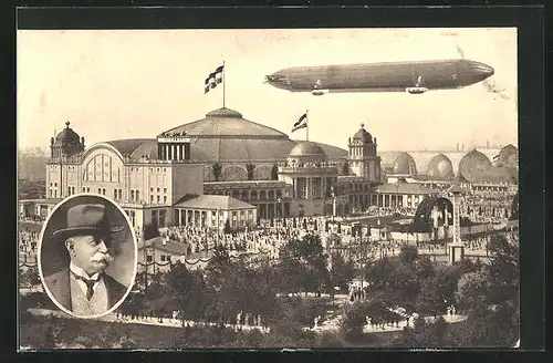 AK Frankfurt a. Main, Internationale Luftschiffahrt-Ausstellung 1909, Festgelände und Zeppelin