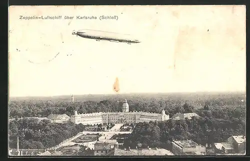 AK Karlsruhe, Zeppelin über dem Schloss
