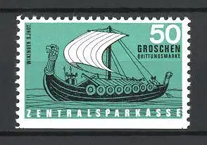 Reklamemarke Wikinger-Schiff aus dem 9. Jahrhundert, Groschen-Quittungsmarke der Zentralsparkasse