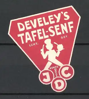 Reklamemarke Develey's Tafelsenf der Firma J.C.D, Firmenlogo