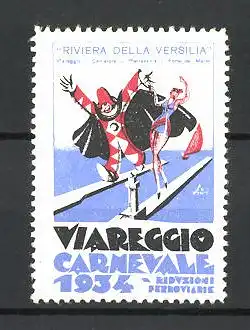Reklamemarke Varregio Carnevale 1934, Riviera della Versilia, costümierte Stadtbewohner