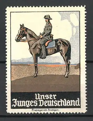 Reklamemarke Unser Junges Deutschland, Pfadfinder sitzt auf einem Pferd