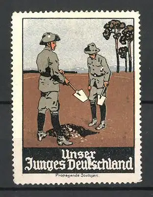 Reklamemarke Unser Junges Deutschland, Pfadfinder schaufeln ein Loch