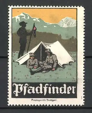 Reklamemarke Pfadfinder zelten im Gebirge