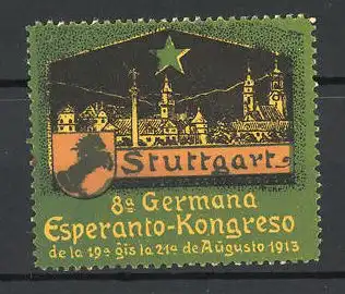 Reklamemarke Stuttgart, 8. Germana Esperanto-Kongreso 1913, Stadtansicht und Stadtwappen
