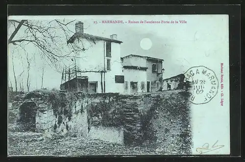 Mondschein-AK Marmande, Ruines de l`ancienne Porte de la Ville