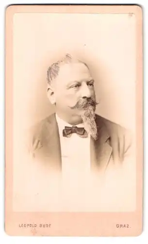 Fotografie Leopold Bude, Graz, Alleegasse 6, Portrait stattlicher Herr mit Bart und Fliege im Jackett