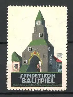 Künstler-Reklamemarke August Hajduk, Syndetikon Bauspiel, Uhrenturm