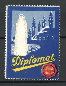 Reklamemarke Diplomat Glühkörper, Stadtsilhouette