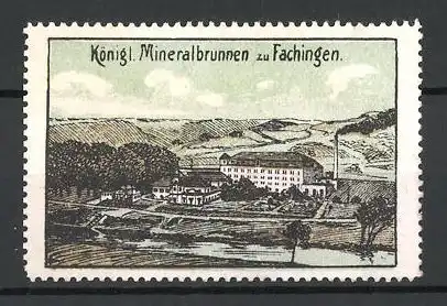 Reklamemarke Königl. Mineralbrunnen zu Fachingen, Fabrikansicht