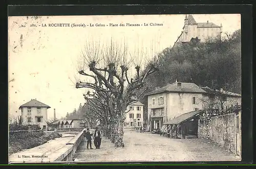 AK La Rochette, le Gelon, Place des Platanes, le Chateau