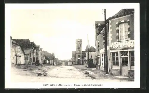 AK Neau, Route de Saint-Christophe, Eglise et Boulangerie