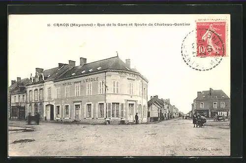 AK Craon, Rue de la Gare et Route de Chateau-Gontier