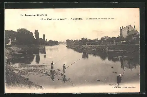 AK Malzéville, la Meurthe en amont du Pont