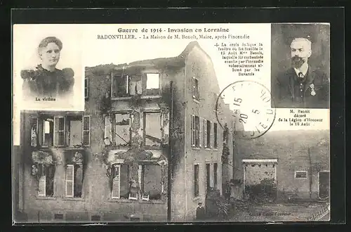 AK Badonviller, la Maison de M. Benoit, Maire, aprés l'incendie, La victime, Portrait M. Benoit
