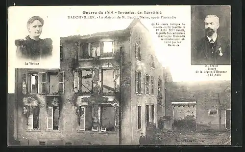 AK Badonviller, la Maison de M. Benoit, Maire, aprés l'incendie, La victime, Portrait M. Benoit