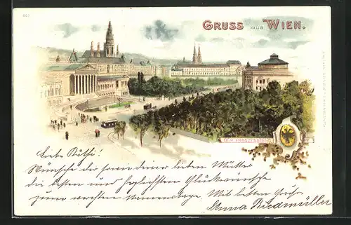 Lithographie Wien, Blick auf den Franzensring