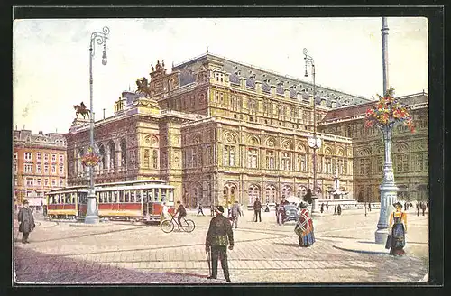AK Wien, Oper mit Strassenbahn und Anwohnern