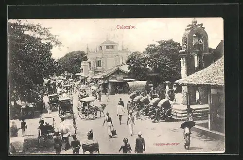 AK Colombo, Strassenansicht mit Anwohnern