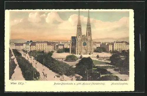 AK Wien, Probst-Pfarrkirche z. göttl. Heiland, Votivkirche auf dem Maximilianplatz