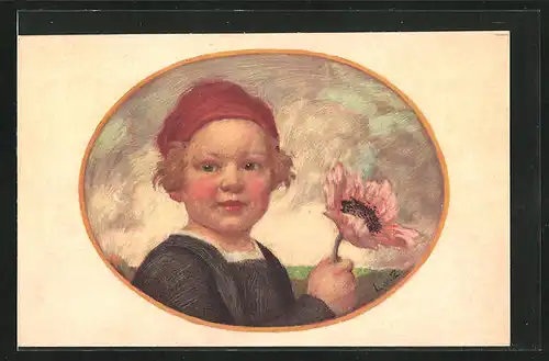 Künstler-AK Ludwig von Zumbusch: hübsches Mädchen mit Blume in der Hand, Bayerischer Blumentag 1913