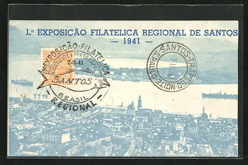 AK Santos, 1. Exposicao Filatelica Regional 1941, Stadtpanorama