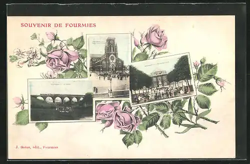 AK Fourmies, le Viaduct, Eglise Saint-Pierre, sur la Place Verte