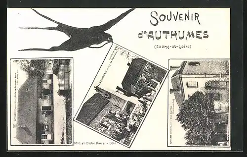 AK Authumes, Ecole des Garcons et Mairie, le Monument, Ecole des Filles